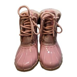 Sparkling Pink/ Glitter Duck Boots Girls Sz 13 Lace Up Waterproof